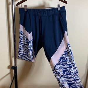 SOUTHBEACH navy print leggings pale pink mesh insets at thigh and calf sz14 NWOT